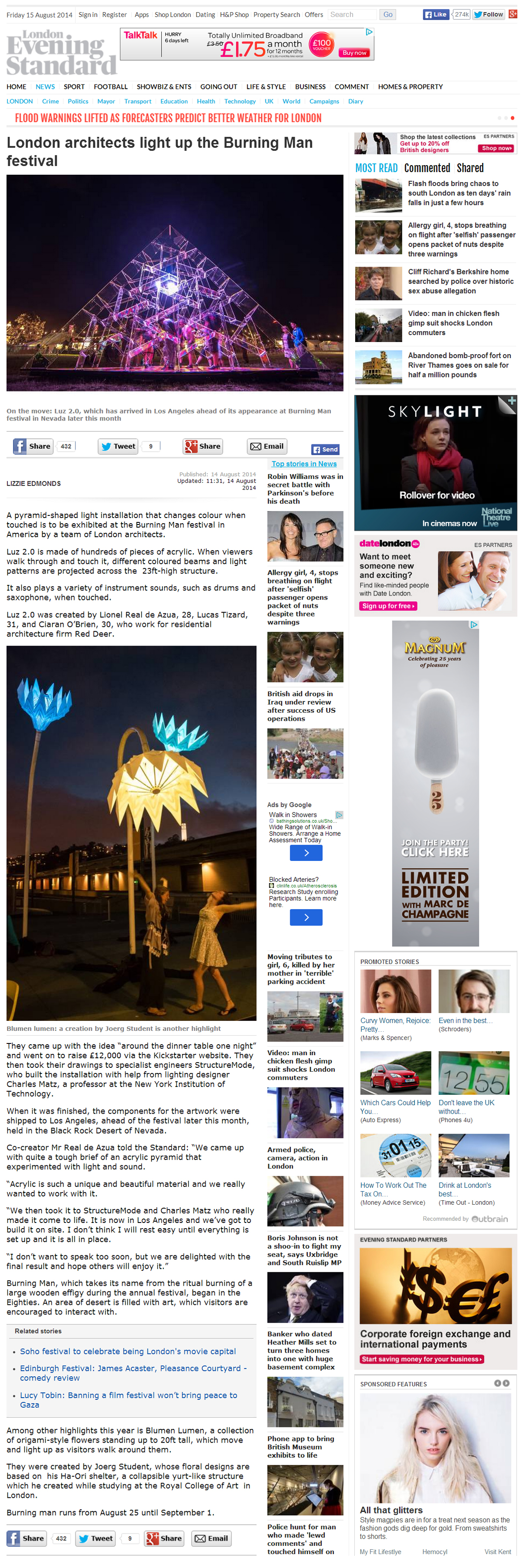 Evening Standard - Luz 2.0, Burning Man Festival